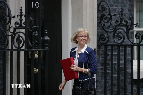 Chủ tịch Hạ viện Anh Andrea Leadsom tới dự cuộc họp tại thủ đô London. (Ảnh: AFP/TTXVN)