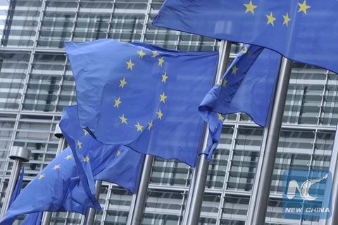 Cờ của Liên minh châu Âu tại trụ sở của EU ở Brussels của Bỉ. (Nguồn: Xinhua)