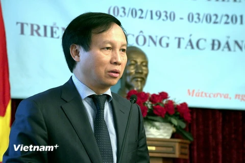 Đại sứ Việt Nam tại Liên bang Nga Ngô Đức Mạnh phát biểu tại hội nghị. (Ảnh: Dương Trí-Quang Vinh/Vietnam+)