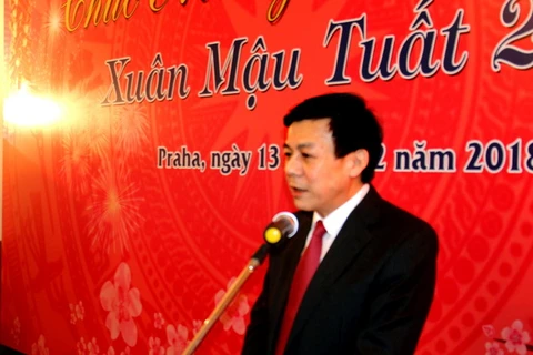 Đại sứ Việt Nam tại Cộng hòa Séc Hồ Minh Tuấn thông báo về tình hình đất nước. (Nguồn: Trần Quang Vinh/Vietnam+)