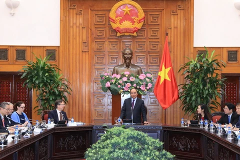 Thủ tướng Nguyễn Xuân Phúc tiếp Hội đồng kinh doanh Hoa Kỳ-ASEAN. (Ảnh: Thống Nhất/TTXVN)