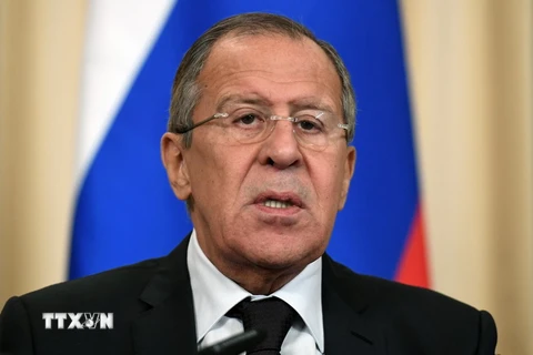 Ngoại trưởng Nga Sergei Lavrov phát biểu tại cuộc họp báo ở Moskva. (Ảnh: AFP/TTXVN)