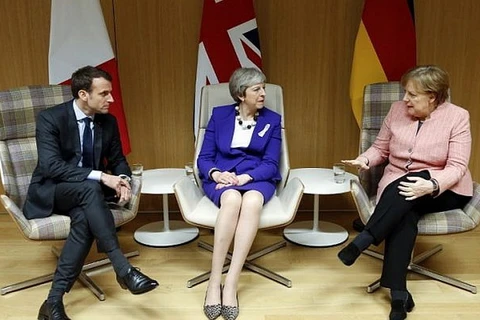 Thủ tướng Đức Angela Merkel, Tổng thống Pháp Emmanuel Macron và Thủ tướng Anh Theresa May. (Nguồn: AFP)