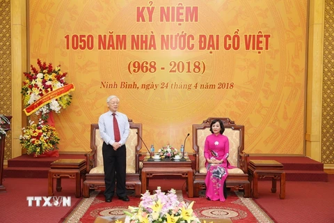 Tổng Bí thư Nguyễn Phú Trọng phát biểu trong buổi làm việc với lãnh đạo tỉnh Ninh Bình. (Ảnh: Trí Dũng/TTXVN)