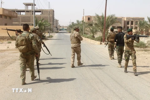 Các lực lượng Iraq tuần tra tại làng Anna, tỉnh Anbar của Iraq. (Ảnh: AFP/TTXVN)