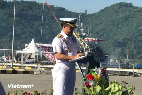 Tư lệnh Hải quân Indonesia, Đô đốc Ade Supandi phát biểu khai mạc diễn tập. (Ảnh: Đỗ Quyên/Vietnam+)