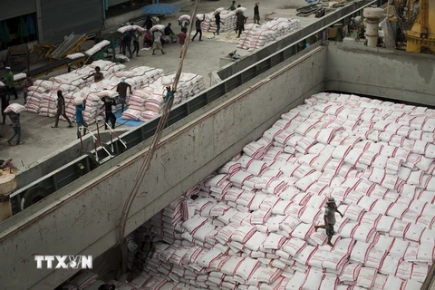 Phân loại gạo tại một nhà máy ở Bangkok của Thái Lan. (Ảnh: AFP/TTXVN)