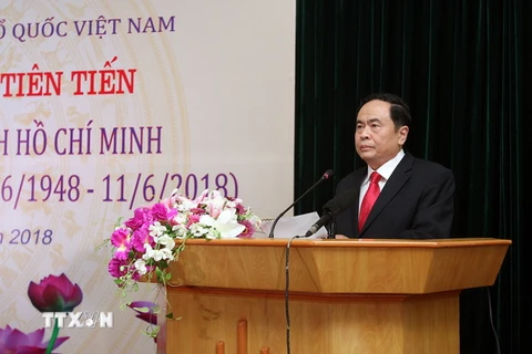Chủ tịch Ủy ban Trung ương Mặt trận Tổ quốc Việt Nam Trần Thanh Mẫn phát biểu khai mạc. (Ảnh: Nguyễn Dân/TTXVN)