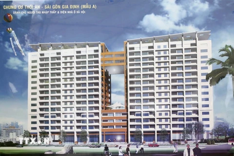 Phối cảnh 360 căn hộ chung cư nhà ở xã hội tại phường Thới An tại TP Thành phố Hồ Chí Minh. (Ảnh: Hoàng Hải/TTXVN)