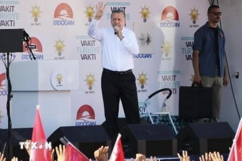 Tổng thống Recep Tayyip Erdogan vận động tranh cử tại Yalova, ngày 14/6 vừa qua. (Ảnh: Kyodo/TTXVN)