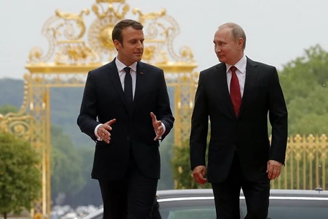 Tổng thống Nga Vladimir Putin và người đồng cấp Pháp Emmanuel Macron. (Nguồn: sputniknews)