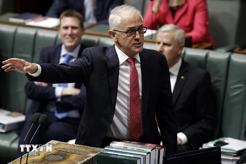 Thủ tướng Australia Malcolm Turnbull phát biểu trong phiên họp Quốc hội ở Canberra ngày 21/8. (Ảnh: AFP/TTXVN)