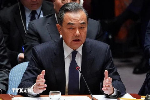Bộ trưởng Ngoại giao Trung Quốc Vương Nghị phát biểu tại cuộc họp Hội đồng bảo an LHQ ở New York, Mỹ ngày 27/9 vừa qua. (Ảnh: AFP/TTXVN)