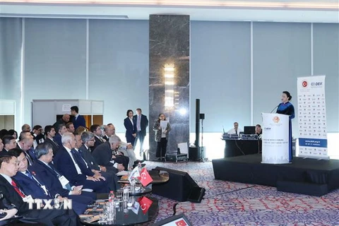 Chủ tịch Quốc hội Nguyễn Thị Kim Ngân phát biểu tại Diễn đàn "Cơ hội kinh doanh-đầu tư Việt Nam-Thổ Nhĩ Kỳ." (Ảnh: Trọng Đức/TTXVN)