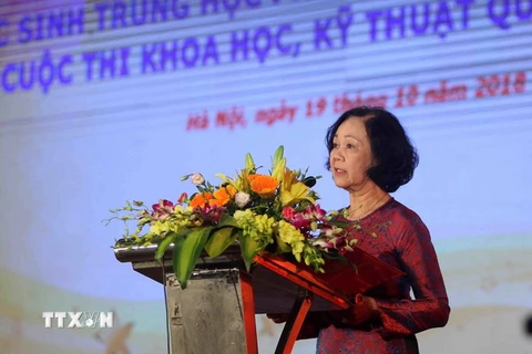 Bà Trương Thị Mai, Ủy viên Bộ Chính trị, Bí thư Trung ương Đảng, Trưởng ban Dân vận Trung ương phát biểu. (Ảnh: Thanh Tùng/TTXVN)