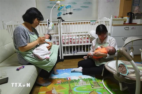 Chăm sóc em bé sơ sinh tại thủ đô Seoul của Hàn Quốc. (Ảnh: AFP/TTXVN)