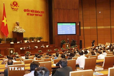 Chiều 12/11/2018, Quốc hội họp phiên toàn thể tại hội trường, biểu quyết thông qua Nghị quyết phê chuẩn CPTPP cùng các văn kiện liên quan. (Ảnh: Phương Hoa/TTXVN)