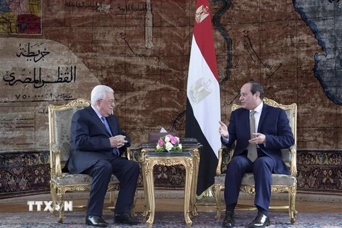 Tổng thống Ai Cập Abdel Fattah El-Sisi (phải) và Tổng thống Palestine Mahmoud Abbas (trái) tại cuộc gặp ở Cairo ngày 5/1. (Ảnh: AFP/TTXVN)
