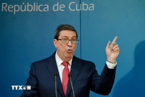 Ngoại trưởng Cuba Bruno Rodriguez tại cuộc họp báo của Bộ Ngoại giao Cuba ở thủ đô La Habana. (Ảnh: AFP/TTXVN)