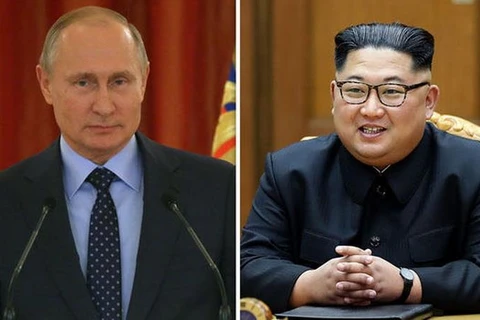 Tổng thống Nga Vladimir Putin và nhà lãnh đạo Triều Tiên Kim Jong-un. (Nguồn: express)