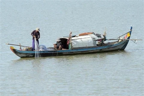 Ngư dân đánh bắt cá trên sông Mekong. (Ảnh: AFP/TTXVN)