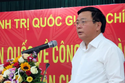 Giám đốc Học viện Chính trị Quốc gia Hồ Chí Minh Nguyễn Xuân Thắng phát biểu tại hội nghị. (Ảnh: Nguyễn Sơn/TTXVN)