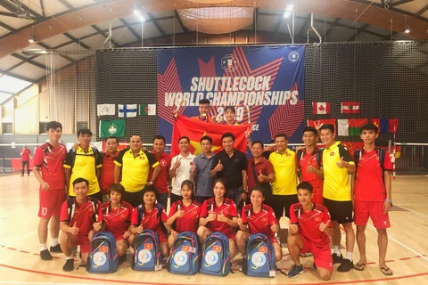 Đội tuyển Đá cầu Việt Nam tham dự Giải vô địch Đá cầu thế giới lần thứ 10 tại Pháp. (Ảnh: Toàn Trí/TTXVN)