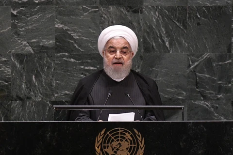 Tổng thống Iran Hassan Rouhani phát biểu tại cuộc họp của ĐHĐ LHQ ở New York của Mỹ, ngày 25/9. (Ảnh: THX/TTXVN)