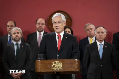 Tổng thống Chile Sebastian Pinera phát biểu tại Santiago của Chile. (Ảnh: THX/TTXVN)