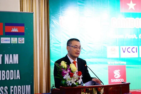 Đại sứ Việt Nam tại Campuchia Vũ Quang Minh phát biểu tại diễn đàn. (Ảnh: Long-Hùng-Nhung/Vietnam+)