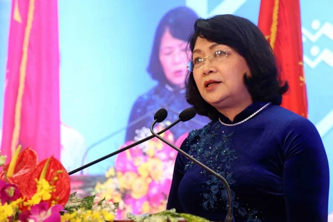 Phó Chủ tịch nước Đặng Thị Ngọc Thịnh phát biểu tại buổi lễ. (Ảnh: Đinh Văn Nhiều/TTXVN)