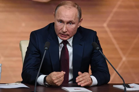 Tổng thống Nga Vladimir Putin trong cuộc họp báo thường kỳ cuối năm tại Moskva, ngày 19/12. (Ảnh: THX/TTXVN)