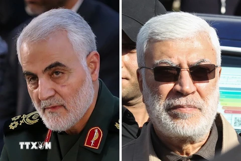 Thiếu tướng Qasem Soleimani (trái) và chỉ huy lực lượng vũ trang người Shiite ở Iraq Abu Mahdi al-Muhandis (phải). (Ảnh: AFP/TTXVN)