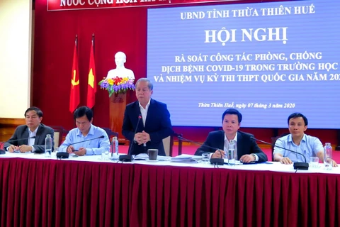 Chủ tịch UBND tỉnh Thừa Thiên-Huế Phan Ngọc Thọ phát biểu tại hội nghị. (Ảnh: Tường Vi/TTXVN)