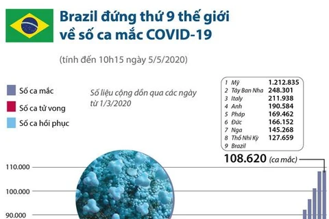 [Infographics] Brazil đứng thứ 9 thế giới về số ca mắc COVID-19