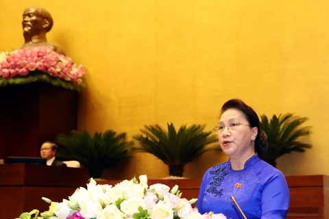 Chủ tịch Quốc hội Nguyễn Thị Kim Ngân phát biểu bế mạc kỳ họp. (Ảnh: Trọng Đức/TTXVN)