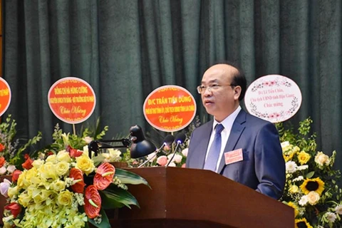 Đồng chí Sơn Minh Thắng, Ủy viên Trung ương Đảng, Bí thư Đảng ủy Khối các cơ quan Trung ương phát biểu tại Đại hội. (Nguồn: moj.gov.vn)