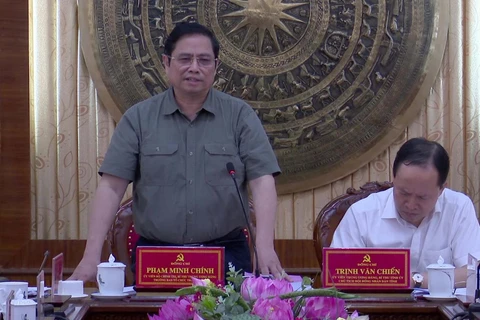 Đồng chí Trung ương Phạm Minh Chính phát biểu tại buổi làm việc với Ban Thường vụ Tỉnh ủy Thanh Hóa. (Ảnh: Nguyễn Nam/TTXVN)
