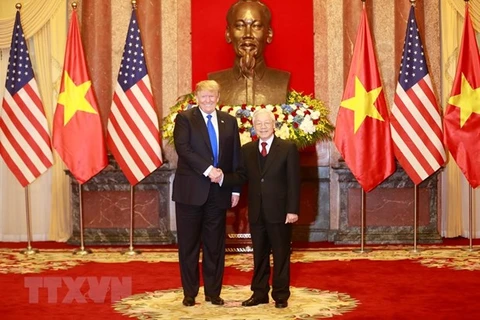Tổng Bí thư, Chủ tịch nước Nguyễn Phú Trọng tiếp Tổng thống Hoa Kỳ Donald Trump hồi tháng 2/2019. (Ảnh: Trí Dũng/TTXVN)