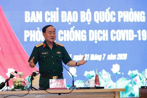 Thượng tướng Trần Đơn, Thứ trưởng Bộ Quốc phòng, Trưởng Ban Chỉ đạo Bộ Quốc phòng chủ trì cuộc họp. (Ảnh: Dương Giang/TTXVN)