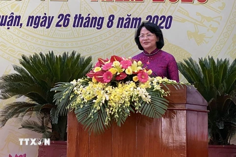 Phó Chủ tịch nước Đặng Thị Ngọc Thịnh phát biểu chỉ đạo Đại hội. (Ảnh: Công Thử/TTXVN)