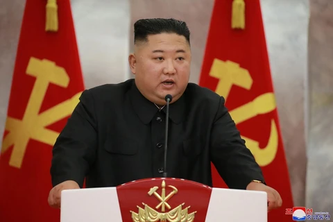 Nhà lãnh đạo Triều Tiên Kim Jong-un phát biểu tại Bình Nhưỡng ngày 26/7 vừa qua. (Ảnh: AFP/ TTXVN)