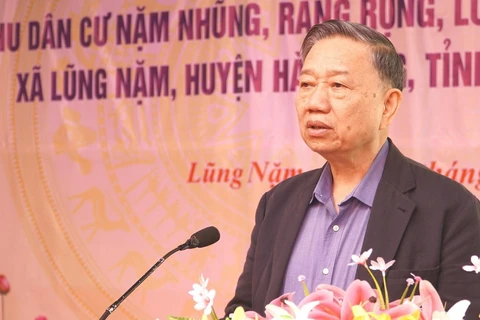 Bộ trưởng Bộ Công An Tô Lâm phát biểu tại Ngày hội. (Ảnh: Quốc Đạt/TTXVN)