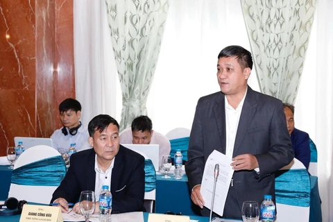 Phó Tổng Giám đốc VNMAC Nguyễn Văn Nghiệp báo cáo kết quả thực hiện dự án. (Ảnh: Dương Giang/TTXVN)