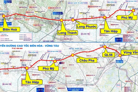 Sơ đồ dự kiến cao tốc Biên Hòa-Vũng Tàu. (Nguồn: Sở Giao thông Vận tải Bà Rịa-Vũng Tàu cung cấp)