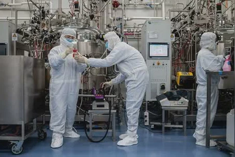 Các kỹ sư làm việc tại phòng thí nghiệm vắcxin COVID-19 Sinovac Biotech ở Bắc Kinh, Trung Quốc, tháng 4/2020. (Nguồn: AFP)