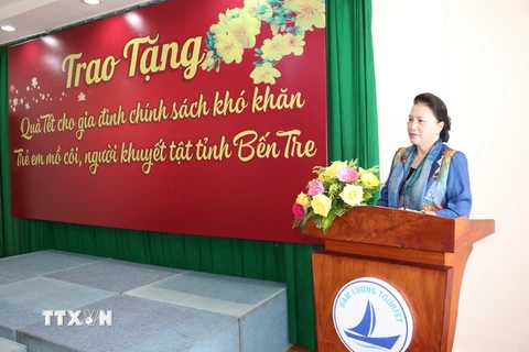 Chủ tịch Quốc Hội Nguyễn Thị Kim Ngân phát biểu tại buổi lễ. (Ảnh: Huỳnh Phúc Hậu/TTXVN)