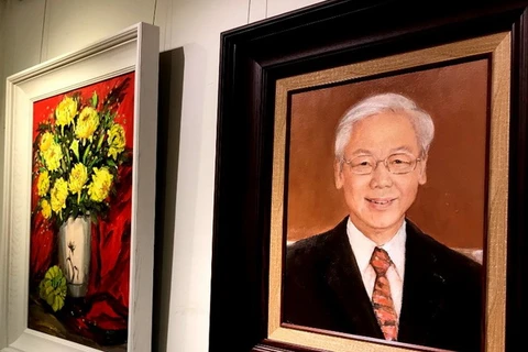 Bức họa chân dung Tổng Bí thư Nguyễn Phú Trọng. (Nguồn: plo.vn)