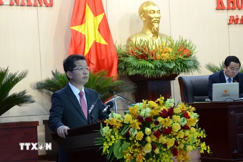 Bí thư Thành ủy Đà Nẵng Nguyễn Văn Quảng phát biểu tại Kỳ họp. (Ảnh: Quốc Dũng/TTXVN)