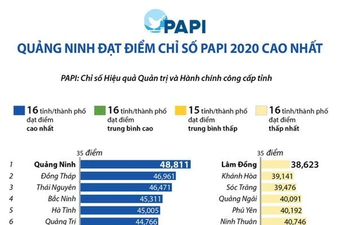 Kết quả Chỉ số PAPI 2020 cho thấy, có 16 tỉnh/thành phố đạt điểm chỉ số cao nhất; 16 tỉnh/thành phố đạt điểm chỉ số trung bình cao; 15 tỉnh/thành phố đạt điểm chỉ số trung bình thấp và 16 tỉnh/thành phố đạt điểm chỉ số thấp nhất. 